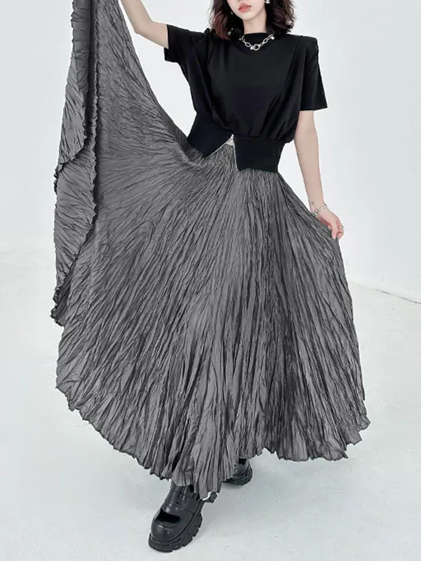 xakxx A-Line Irregular Clipping High-Waisted Pleated Solid Color Skirts