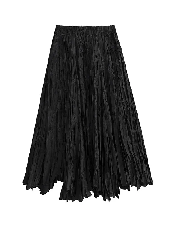 xakxx A-Line Irregular Clipping High-Waisted Pleated Solid Color Skirts