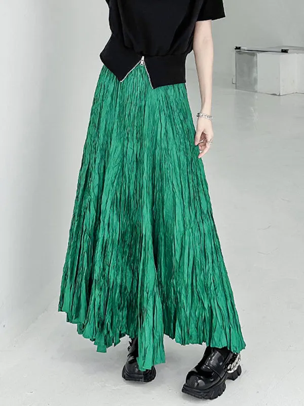 xakxx A-Line Irregular Clipping High-Waisted Pleated Solid Color Skirts