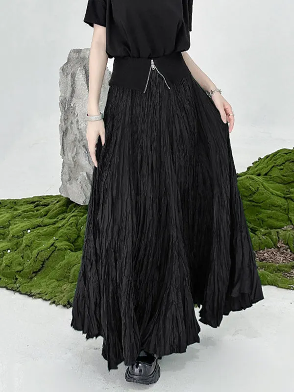 xakxx A-Line Irregular Clipping High-Waisted Pleated Solid Color Skirts