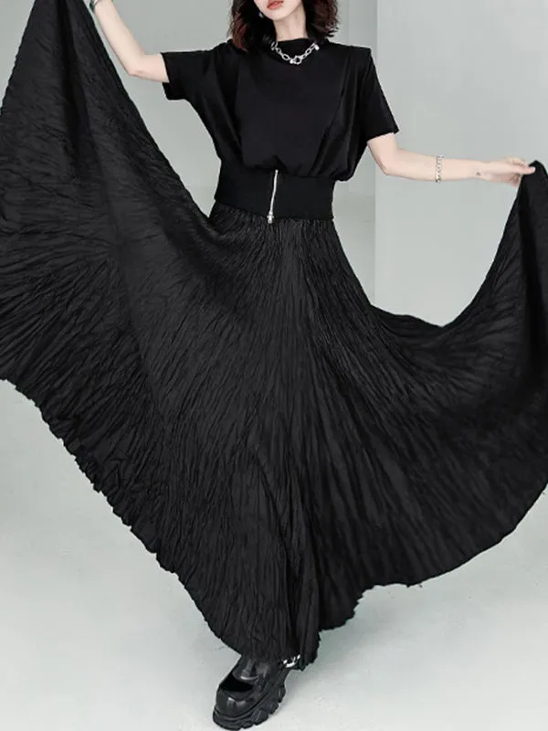 xakxx A-Line Irregular Clipping High-Waisted Pleated Solid Color Skirts