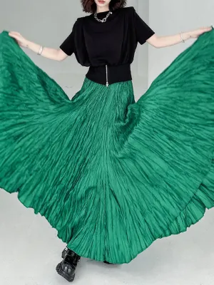 xakxx A-Line Irregular Clipping High-Waisted Pleated Solid Color Skirts