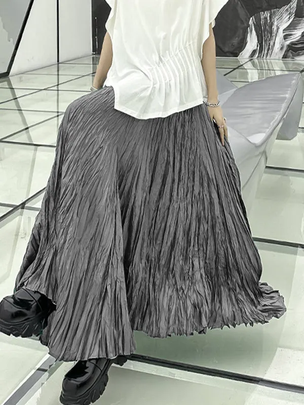 xakxx A-Line Irregular Clipping High-Waisted Pleated Solid Color Skirts