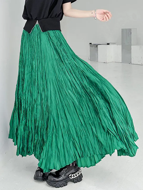 xakxx A-Line Irregular Clipping High-Waisted Pleated Solid Color Skirts