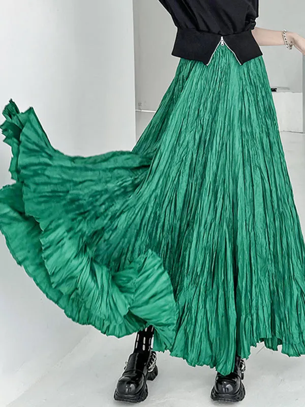 xakxx A-Line Irregular Clipping High-Waisted Pleated Solid Color Skirts