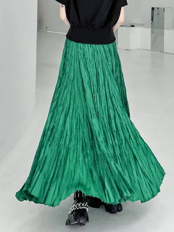 xakxx A-Line Irregular Clipping High-Waisted Pleated Solid Color Skirts