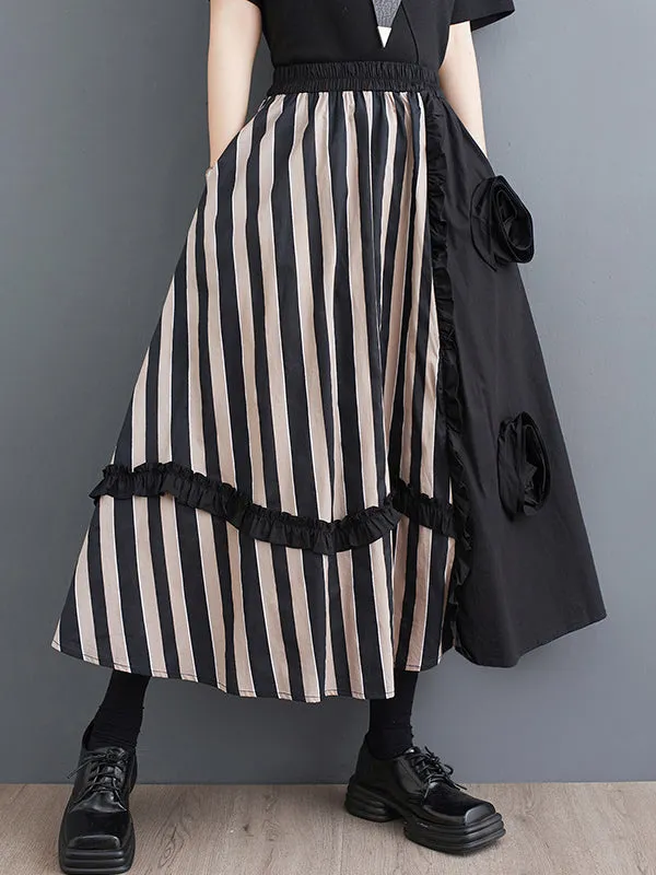xakxx Elastics High Waisted Loose Flower-Embellished Split-Joint Skirts Bottoms