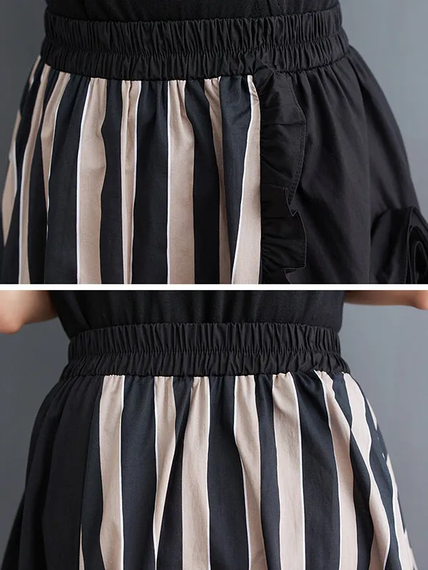 xakxx Elastics High Waisted Loose Flower-Embellished Split-Joint Skirts Bottoms