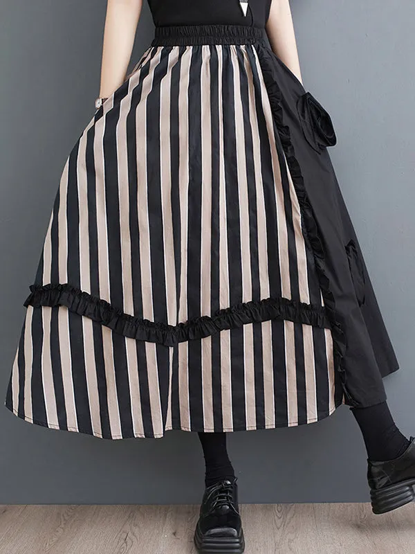 xakxx Elastics High Waisted Loose Flower-Embellished Split-Joint Skirts Bottoms