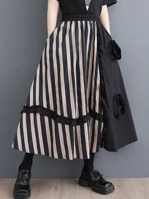 xakxx Elastics High Waisted Loose Flower-Embellished Split-Joint Skirts Bottoms