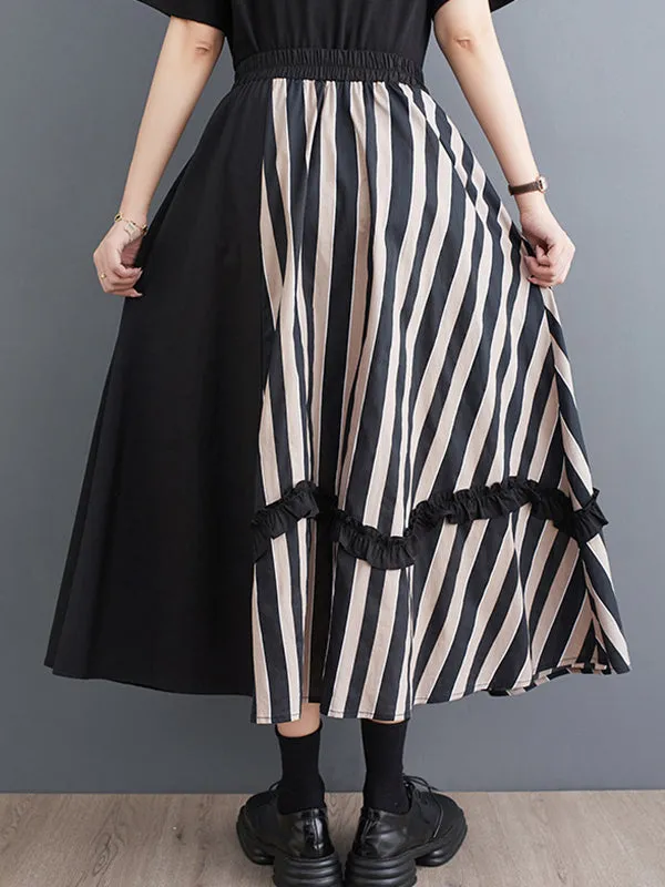 xakxx Elastics High Waisted Loose Flower-Embellished Split-Joint Skirts Bottoms
