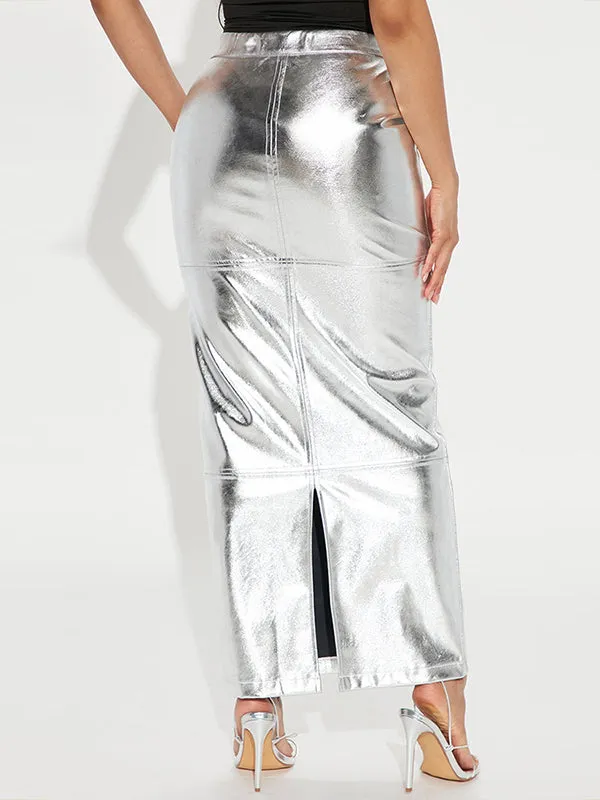 xakxx High Waisted H-Line Solid Color Split-Joint Skirts
