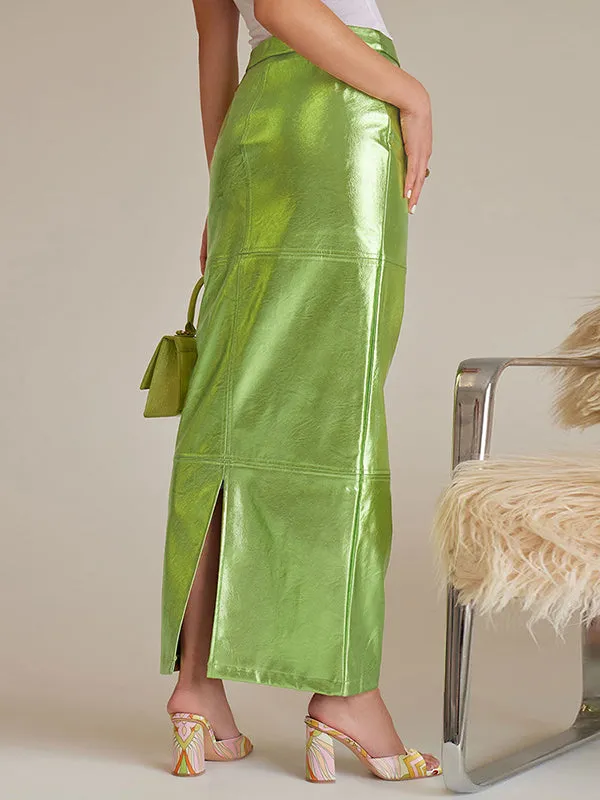xakxx High Waisted H-Line Solid Color Split-Joint Skirts